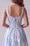 Corsetto floreale a scollo quadrato blu chiaro perlo