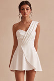 Abito da sposa a linea a A con una sola spalla bianco