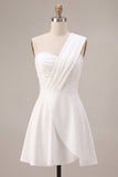 Abito da sposa a linea a A con una sola spalla bianco