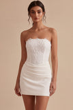 Abito mini da sposa bodycon senza spalline con pizzo