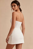 Abito mini da sposa bodycon senza spalline con pizzo
