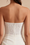 Abito mini da sposa bodycon senza spalline con pizzo