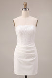 Abito mini da sposa bodycon senza spalline con pizzo