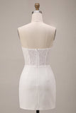 Abito mini da sposa bodycon senza spalline con pizzo