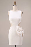 Bodycon Abito bianco con scollo tondo con fiocco