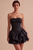 Abito da bridal shower Sweetheart White A-Line Corset Floreale con Volant