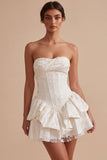 Abito da bridal shower Sweetheart White A-Line Corset Floreale con Volant