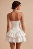 Abito da bridal shower Sweetheart White A-Line Corset Floreale con Volant