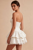 Abito da bridal shower Sweetheart White A-Line Corset Floreale con Volant