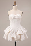 Abito da bridal shower Sweetheart White A-Line Corset Floreale con Volant