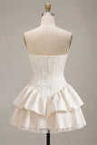 Abito da bridal shower Sweetheart White A-Line Corset Floreale con Volant