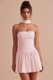 Abito da bridal shower senza spalline in linea A con sciarpa al collo