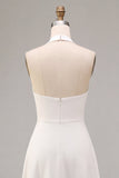 Abito da fidanzamento Midi bianco a linea a collo a cappellino