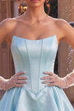 Abito di Homecoming in raso in raso corsetto a livelli a livelli con fianco basco blu senza spalline