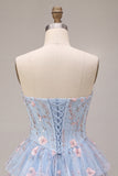 Corsetto blu A-Line senza spalline Fioreale a livelli a livelli in vita basca arricciata abito di homecoming