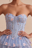 Corsetto blu A-Line senza spalline Fioreale a livelli a livelli in vita basca arricciata abito di homecoming