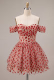 Corsetto rosso a fila a paillettes con la spalla scoperta, vestito di homecoming a livelli e volant
