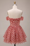 Corsetto rosso a fila a paillettes con la spalla scoperta, vestito di homecoming a livelli e volant