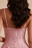 Abito corto per il ballo a linea, a livelli rosa con paillettes