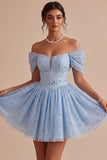 Corsetto blu a fila a volant con perline scoperte vestito corto da fine a casa