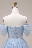 Corsetto blu a fila a volant con perline scoperte vestito corto da fine a casa