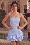 Abito corto di fine Bodycon blu con spalline a volant