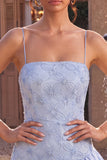 Abito corto di fine Bodycon blu con spalline a volant