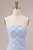 Abito corto di fine Bodycon blu con spalline a volant