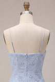 Abito corto di fine Bodycon blu con spalline a volant