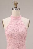 Vestito corto di cocktail rosa con scollo a capezza perle floreali arricciate a livelli