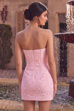 Corsetto bodycon rosa Jacquard senza spalline Abito corto da ritorno a casa con fiocco