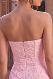 Corsetto bodycon rosa Jacquard senza spalline Abito corto da ritorno a casa con fiocco