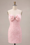 Corsetto bodycon rosa Jacquard senza spalline Abito corto da ritorno a casa con fiocco