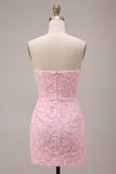 Corsetto bodycon rosa Jacquard senza spalline Abito corto da ritorno a casa con fiocco