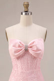Corsetto bodycon rosa Jacquard senza spalline Abito corto da ritorno a casa con fiocco