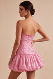 A-Line rosa senza paillettes con orlo arricciato a Abito corto di cocktail
