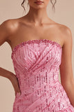 A-Line rosa senza paillettes con orlo arricciato a Abito corto di cocktail
