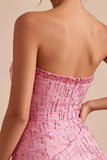 A-Line rosa senza paillettes con orlo arricciato a Abito corto di cocktail