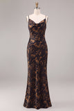 Abito elegante lungo a fiori con scollo a cappuccio nero di sirena
