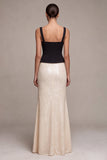 Abito elegante lungo a scollo a scollo quadrato in bianco e nero a sirena