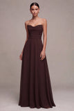 Abito Elegante Lungo in Chiffon A-Line Sweetheart Caffè Scuro