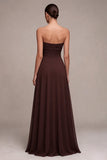 Abito Elegante Lungo in Chiffon A-Line Sweetheart Caffè Scuro