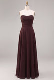 Abito Elegante Lungo in Chiffon A-Line Sweetheart Caffè Scuro