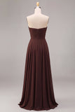 Abito Elegante Lungo in Chiffon A-Line Sweetheart Caffè Scuro