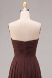 Abito Elegante Lungo in Chiffon A-Line Sweetheart Caffè Scuro