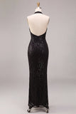 Abito elegante lungo con scollo a sirena nera con scollo a cappuccio