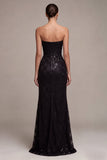 Abito elegante lungo a spalline con paillettes senza spalline