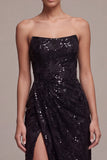Abito elegante lungo a spalline con paillettes senza spalline