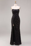Abito elegante lungo a spalline con paillettes senza spalline