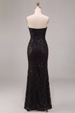 Abito elegante lungo a spalline con paillettes senza spalline